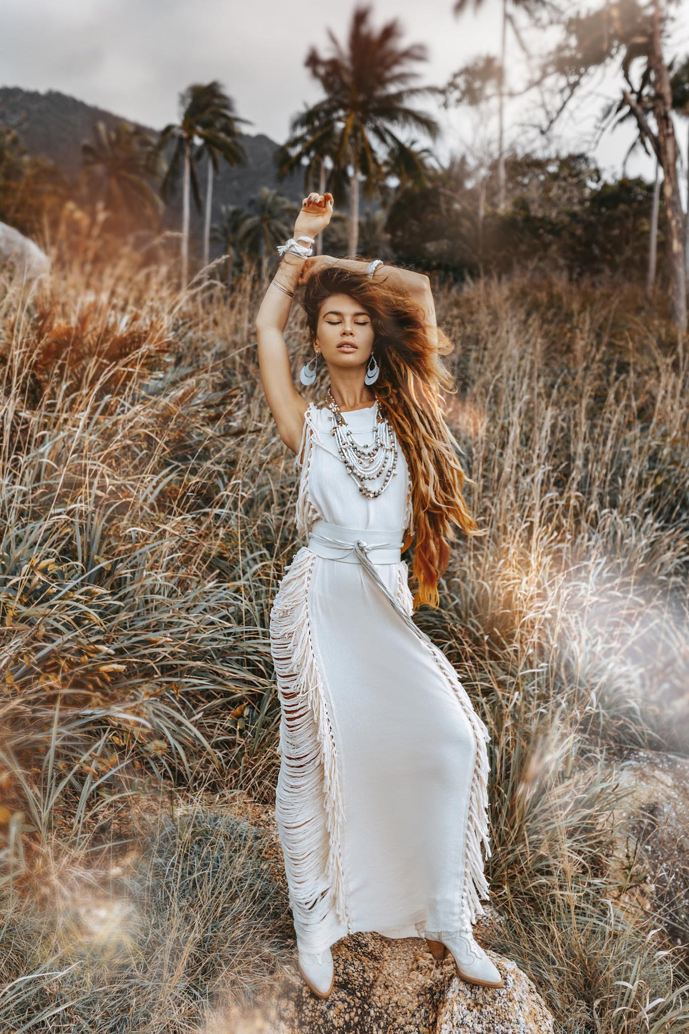 Boho Beach Wedding Dress • Bohemian Wedding Dress Hand Loomed with Tassels - AYA SW IDR
