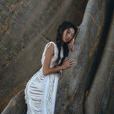Boho Beach Wedding Dress • Bohemian Wedding Dress Hand Loomed with Tassels - AYA SW IDR