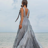 Boho Bridesmaid Dress • A Line Dress • Sky Blue Maxi Adjustable Dress - AYA SW IDR