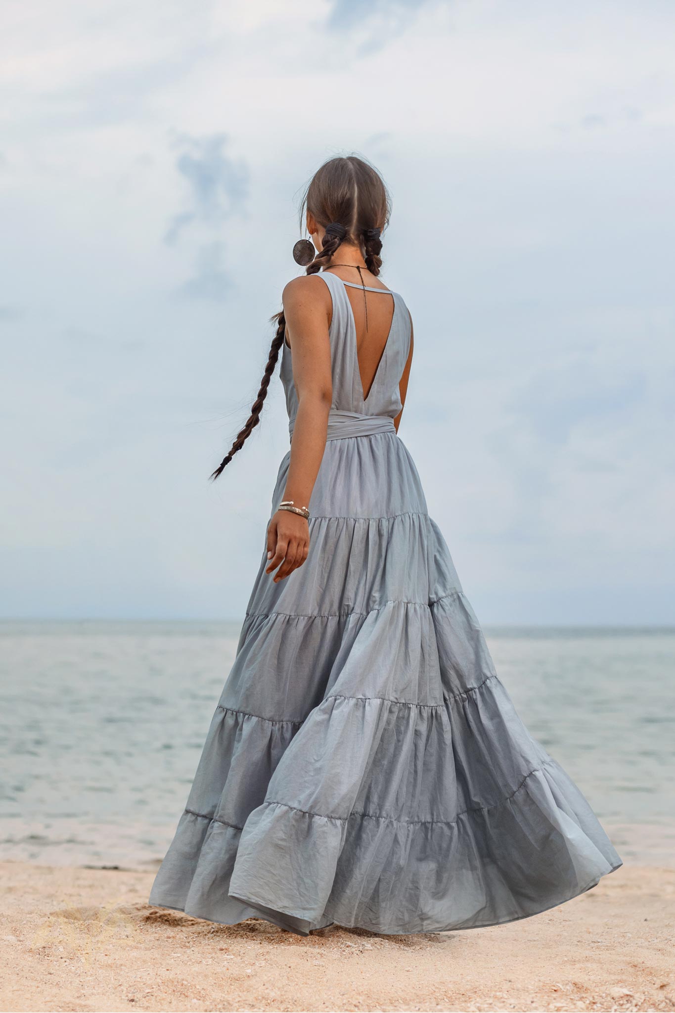 Boho Bridesmaid Dress • A Line Dress • Sky Blue Maxi Adjustable Dress - AYA SW IDR