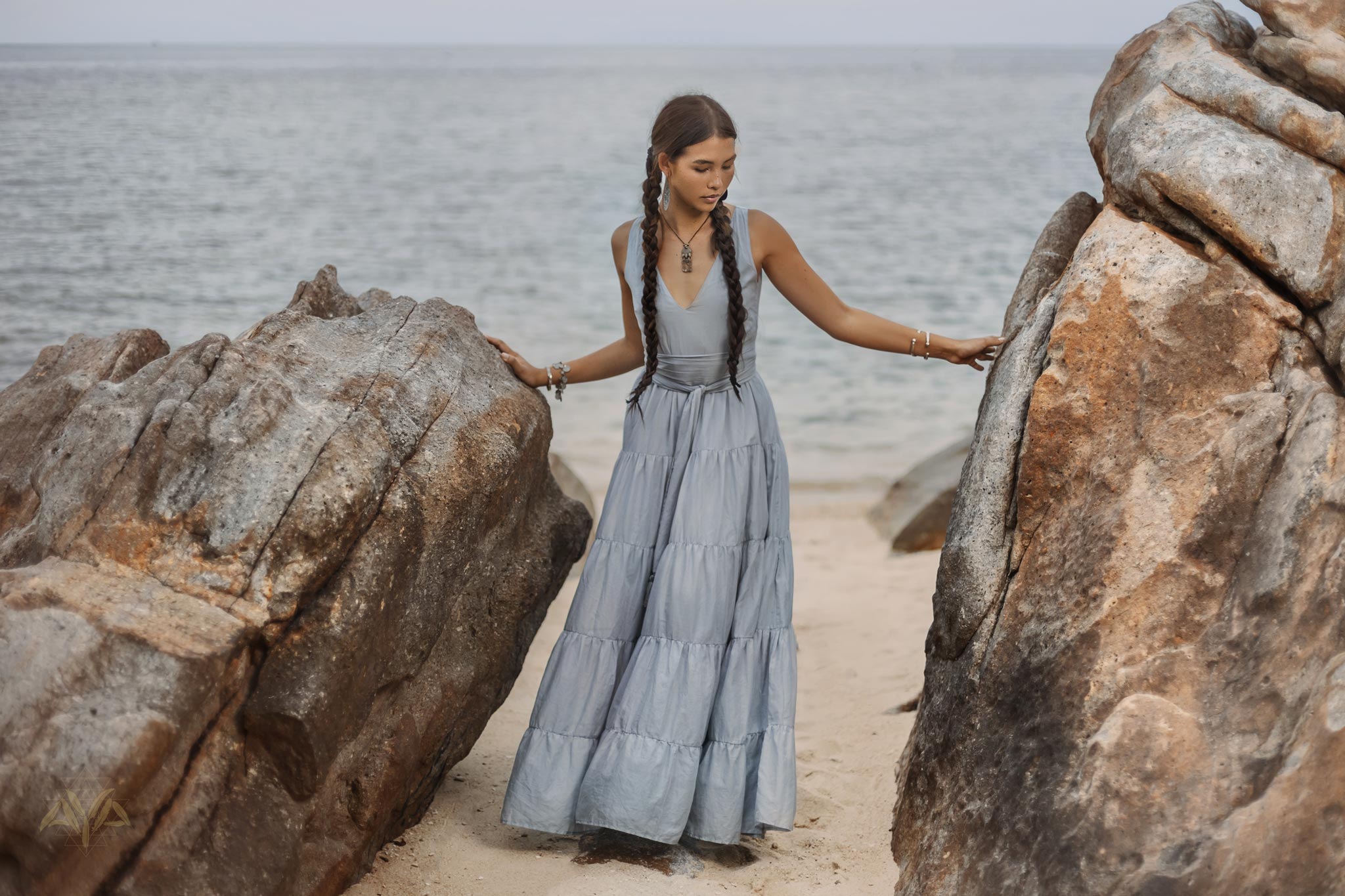 Boho Bridesmaid Dress • A Line Dress • Sky Blue Maxi Adjustable Dress - AYA SW IDR