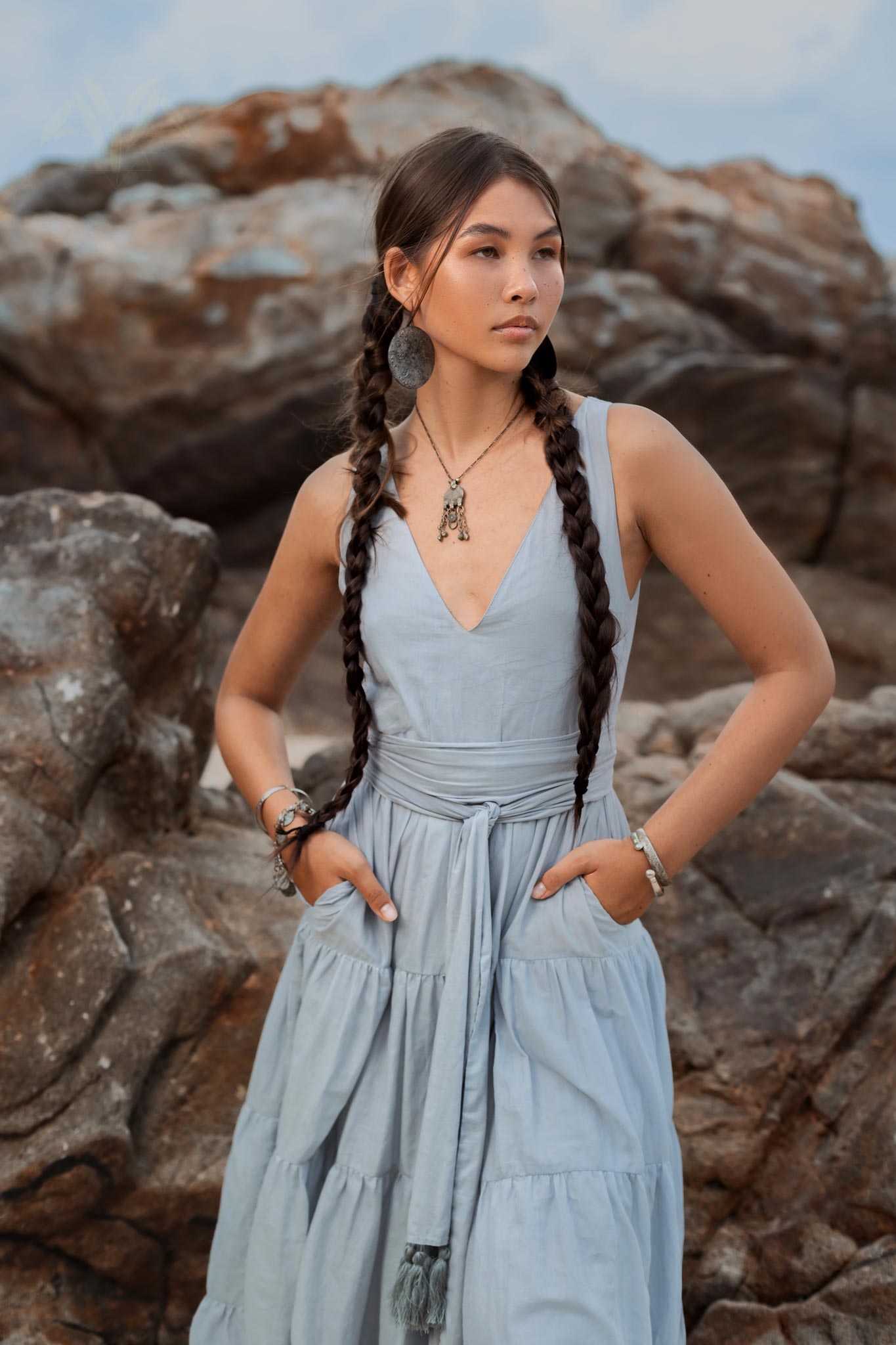 Boho Bridesmaid Dress • A Line Dress • Sky Blue Maxi Adjustable Dress - AYA SW IDR