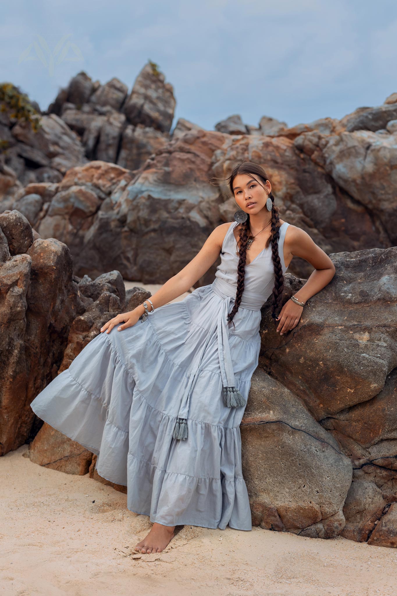 Boho Bridesmaid Dress • A Line Dress • Sky Blue Maxi Adjustable Dress - AYA SW IDR