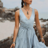 Boho Bridesmaid Dress • A Line Dress • Sky Blue Maxi Adjustable Dress - AYA SW IDR