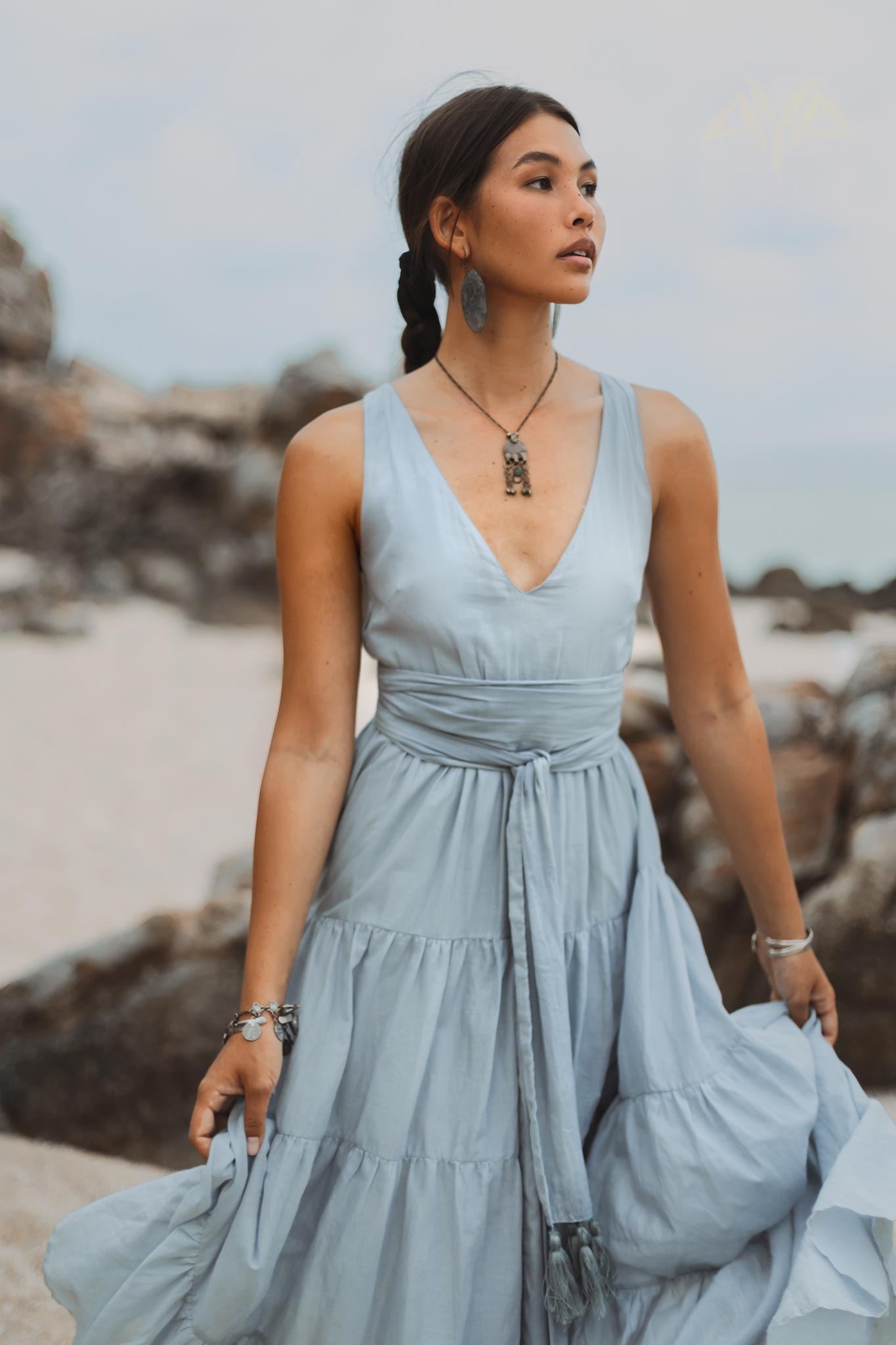 Boho Bridesmaid Dress • A Line Dress • Sky Blue Maxi Adjustable Dress - AYA SW IDR