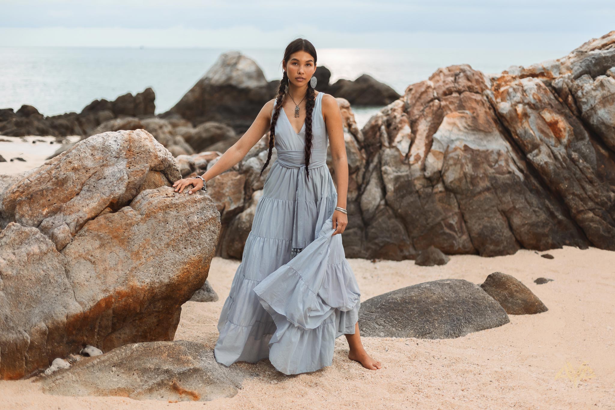 Boho Bridesmaid Dress • A Line Dress • Sky Blue Maxi Adjustable Dress - AYA SW IDR