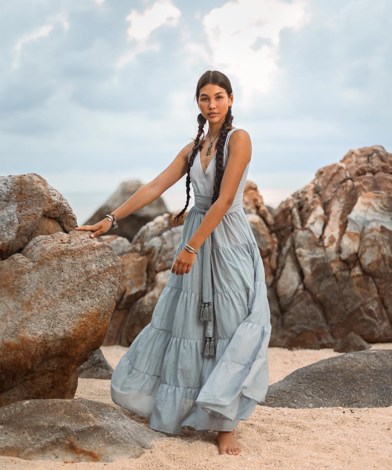 Boho Bridesmaid Dress • A Line Dress • Sky Blue Maxi Adjustable Dress - AYA SW IDR