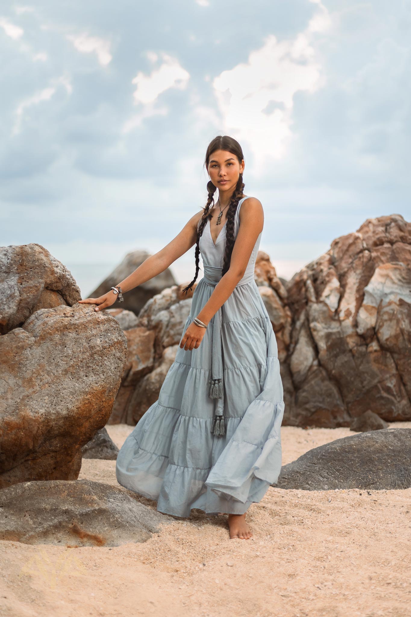 Boho Bridesmaid Dress • A Line Dress • Sky Blue Maxi Adjustable Dress - AYA SW IDR