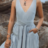 Boho Bridesmaid Dress • A Line Dress • Sky Blue Maxi Adjustable Dress - AYA SW IDR