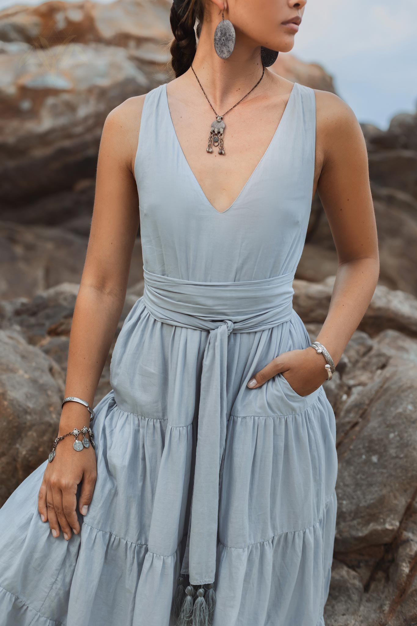 Boho Bridesmaid Dress • A Line Dress • Sky Blue Maxi Adjustable Dress - AYA SW IDR