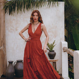 Boho Bridesmaid Dress • Boho Belted Dress • Red Maxi Adjustable Dress - AYA SW IDR