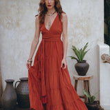 Boho Bridesmaid Dress • Boho Belted Dress • Red Maxi Adjustable Dress - AYA SW IDR