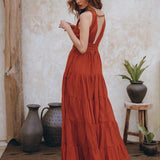 Boho Bridesmaid Dress • Boho Belted Dress • Red Maxi Adjustable Dress - AYA SW IDR