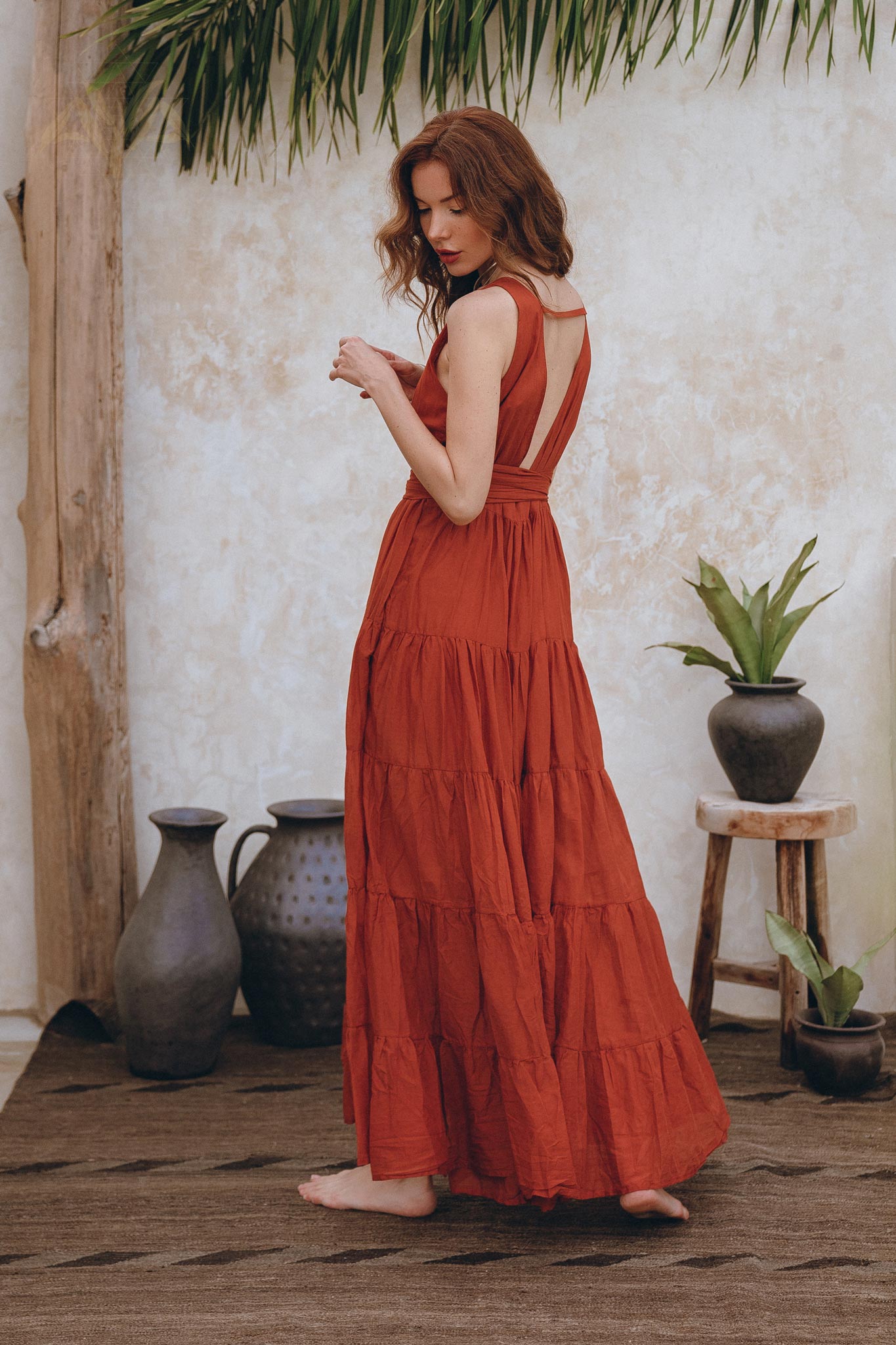 Boho Bridesmaid Dress • Boho Belted Dress • Red Maxi Adjustable Dress - AYA SW IDR