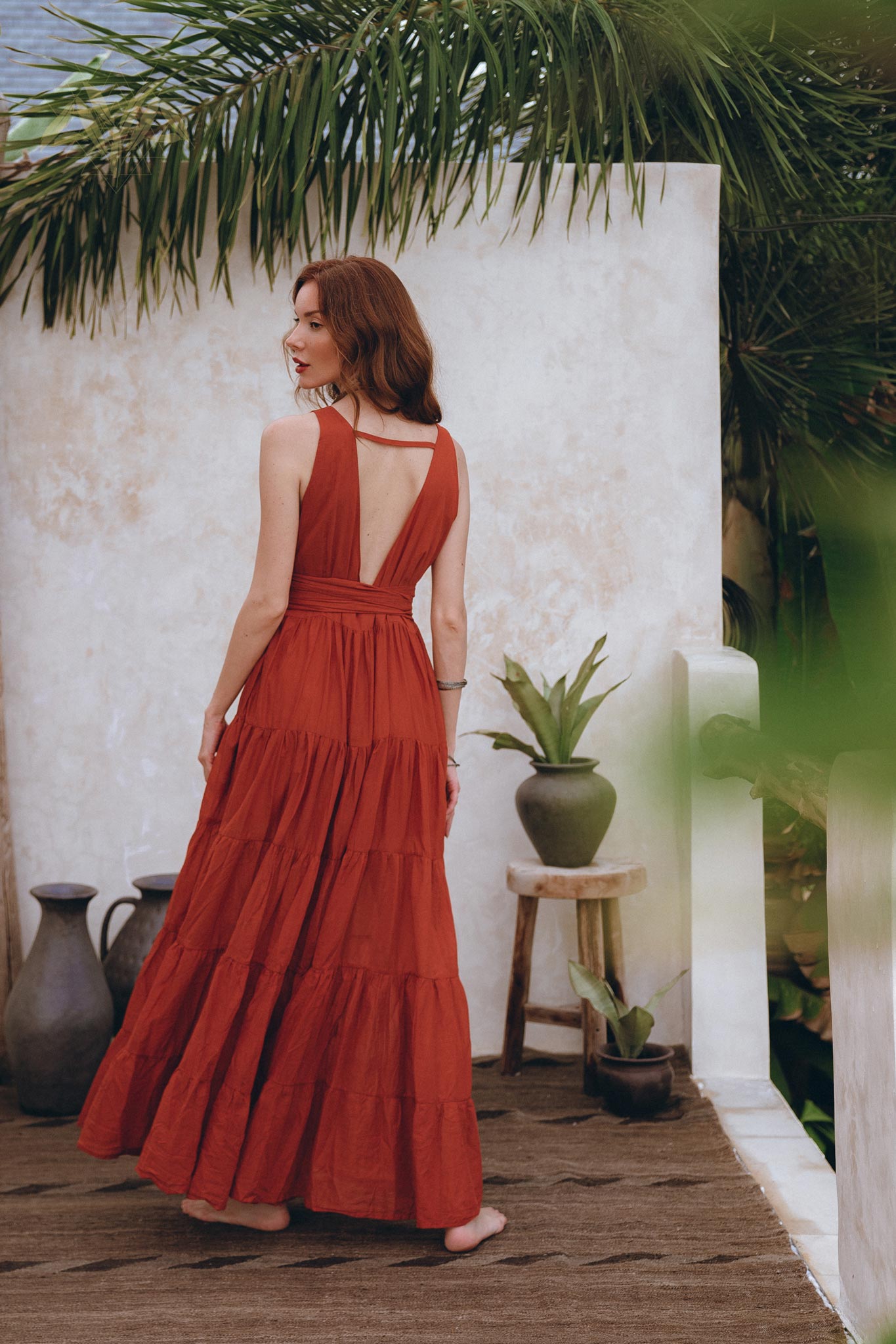 Boho Bridesmaid Dress • Boho Belted Dress • Red Maxi Adjustable Dress - AYA SW IDR