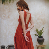 Boho Bridesmaid Dress • Boho Belted Dress • Red Maxi Adjustable Dress - AYA SW IDR