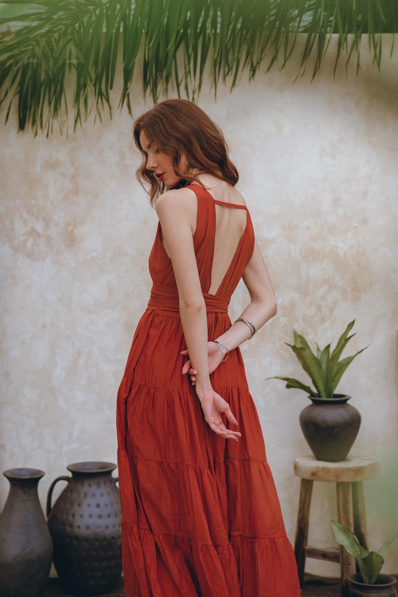 Boho Bridesmaid Dress • Boho Belted Dress • Red Maxi Adjustable Dress - AYA SW IDR
