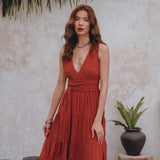 Boho Bridesmaid Dress • Boho Belted Dress • Red Maxi Adjustable Dress - AYA SW IDR
