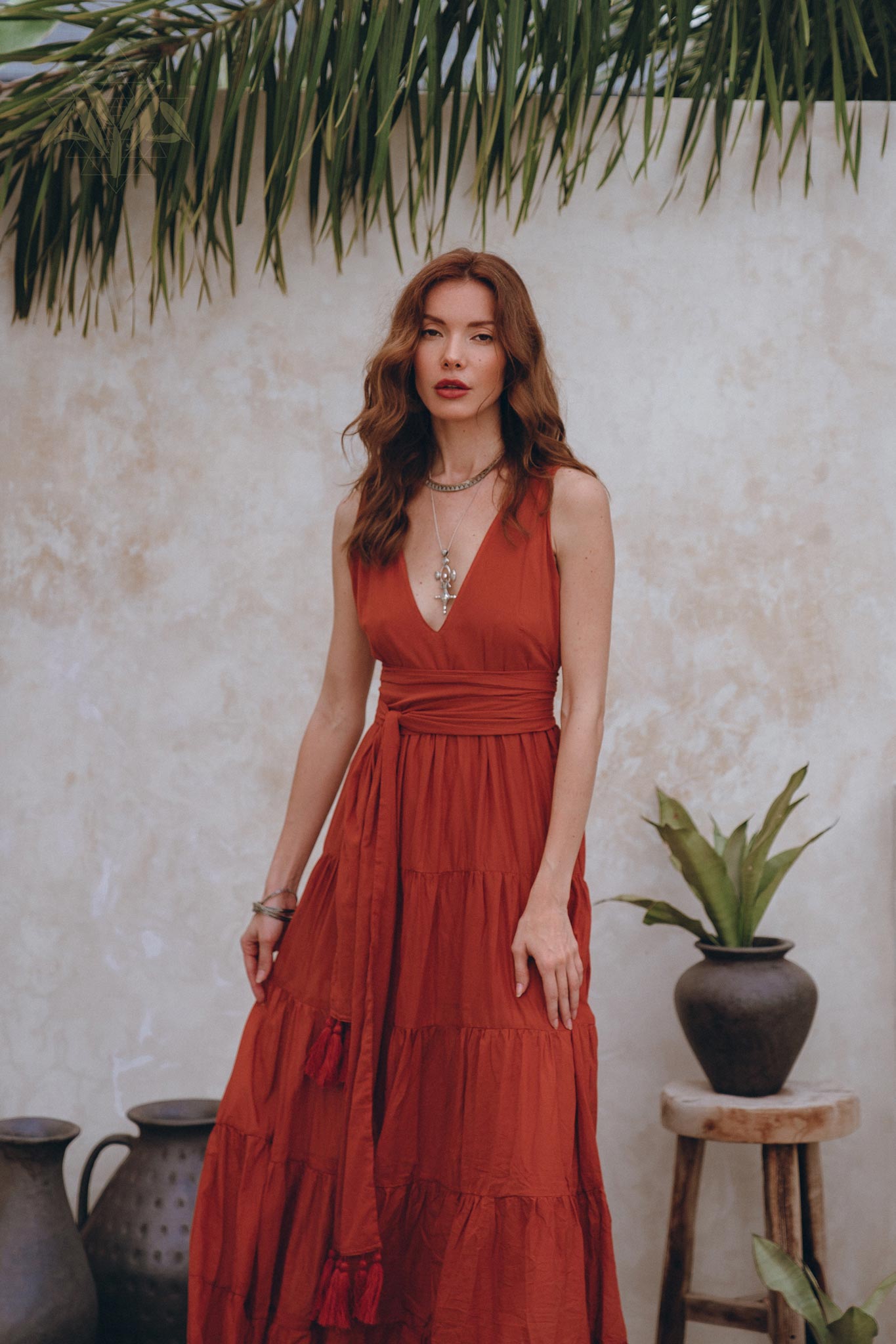 Boho Bridesmaid Dress • Boho Belted Dress • Red Maxi Adjustable Dress - AYA SW IDR