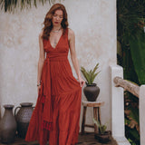 Boho Bridesmaid Dress • Boho Belted Dress • Red Maxi Adjustable Dress - AYA SW IDR