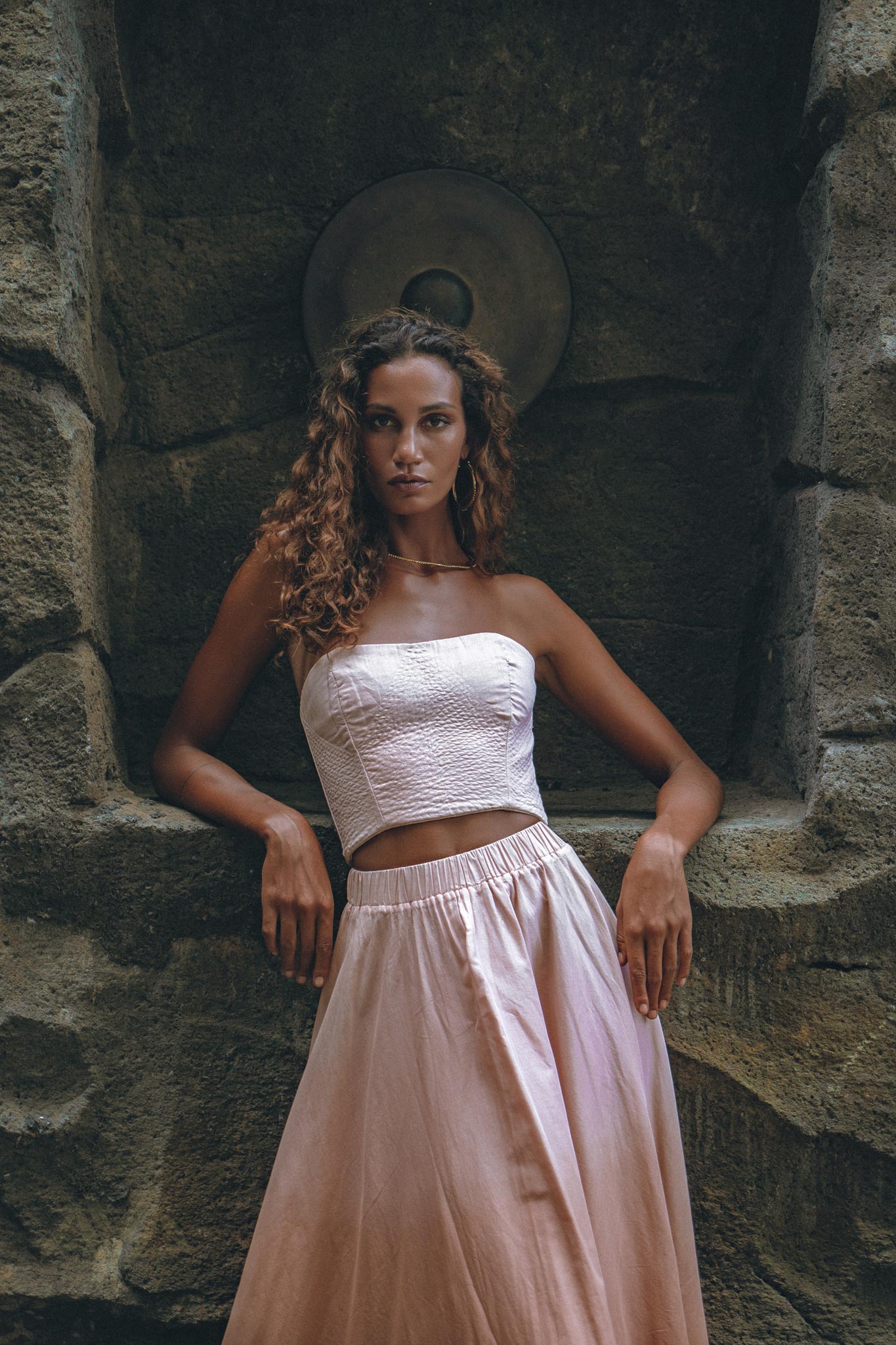 Boho Corset and Skirt for Women • Baby Pink Bustier Top and Maxi Skirt - AYA SW IDR