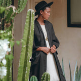 Boho Cover Up • Wide Sleeve Bohemian Cardigan • Black Linen Kimono Robe - AYA SW IDR