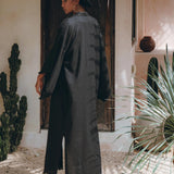 Boho Cover Up • Wide Sleeve Bohemian Cardigan • Black Linen Kimono Robe - AYA SW IDR