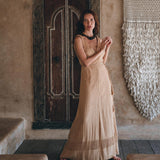 Boho Dress for Woman • Long Maxi Bohemian Dress • Beige Sandal Organic Dress - AYA SW IDR
