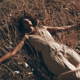 Boho Dress for Woman • Long Maxi Bohemian Dress • Beige Sandal Organic Dress - AYA SW IDR