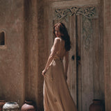Boho Dress for Woman • Long Maxi Bohemian Dress • Beige Sandal Organic Dress - AYA SW IDR