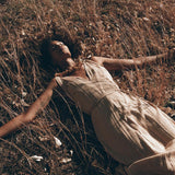 Boho Dress for Woman • Long Maxi Bohemian Dress • Beige Sandal Organic Dress - AYA SW IDR