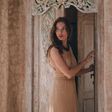 Boho Dress for Woman • Long Maxi Bohemian Dress • Beige Sandal Organic Dress - AYA SW IDR