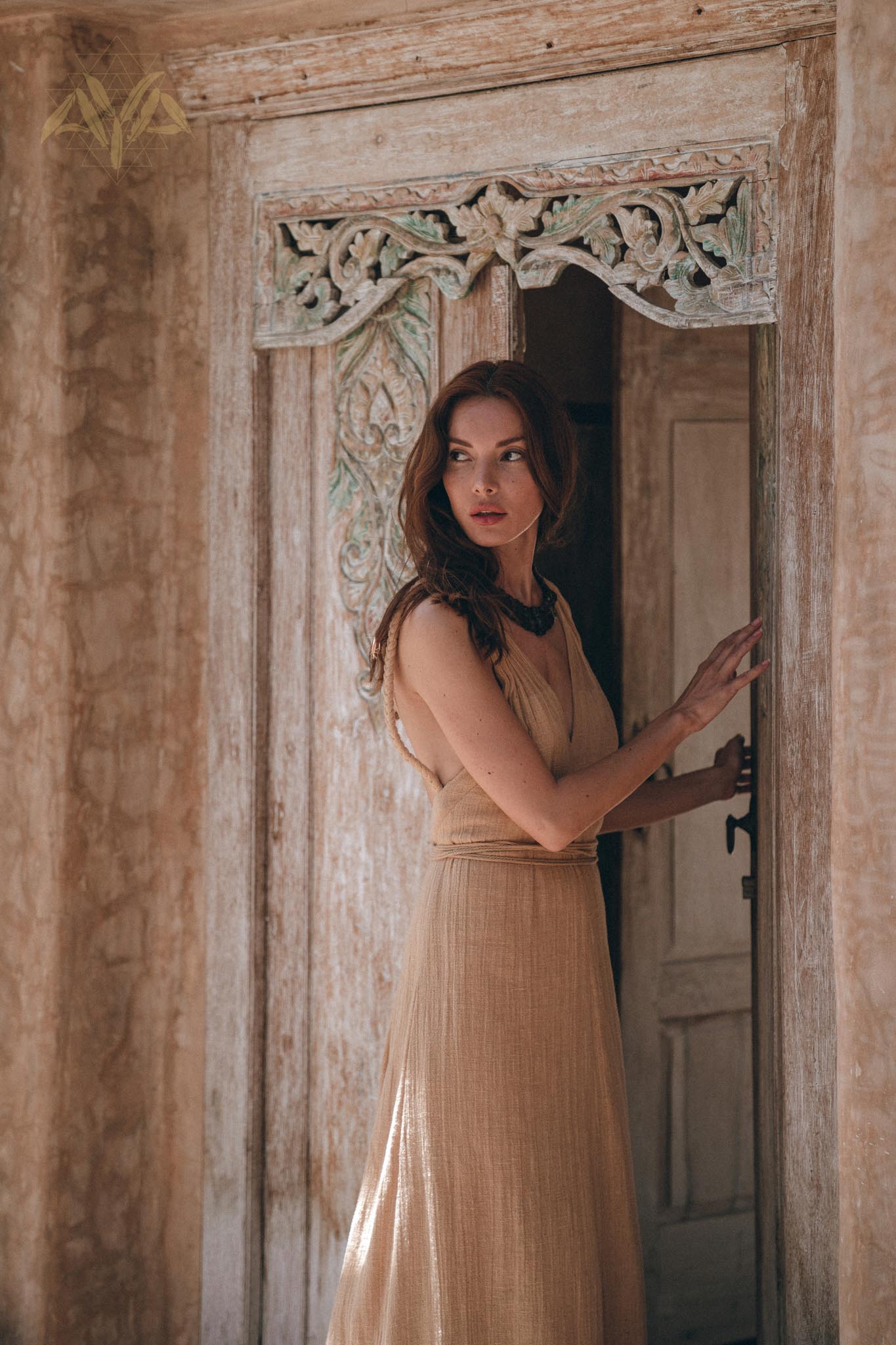 Boho Dress for Woman • Long Maxi Bohemian Dress • Beige Sandal Organic Dress - AYA SW IDR
