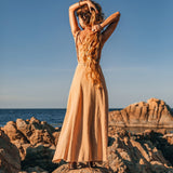 Boho Dress for Woman • Long Maxi Bohemian Dress • Beige Sandal Organic Dress - AYA SW IDR