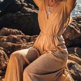 Boho Dress for Woman • Long Maxi Bohemian Dress • Beige Sandal Organic Dress - AYA SW IDR