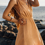 Boho Dress for Woman • Long Maxi Bohemian Dress • Beige Sandal Organic Dress - AYA SW IDR