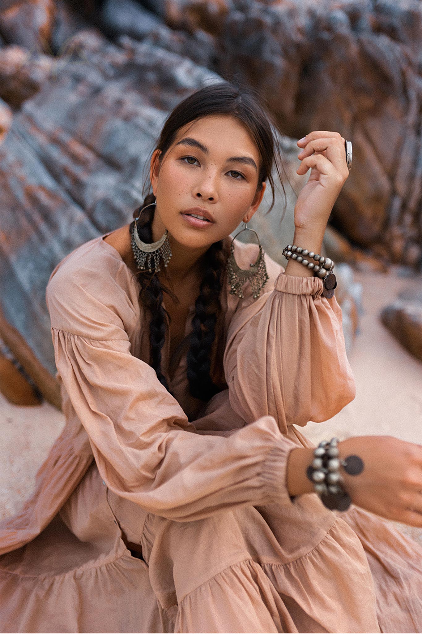 Boho Dress for Women • Dusty Pink Bohemian Prom Dress • Light Summer Dress - AYA SW IDR