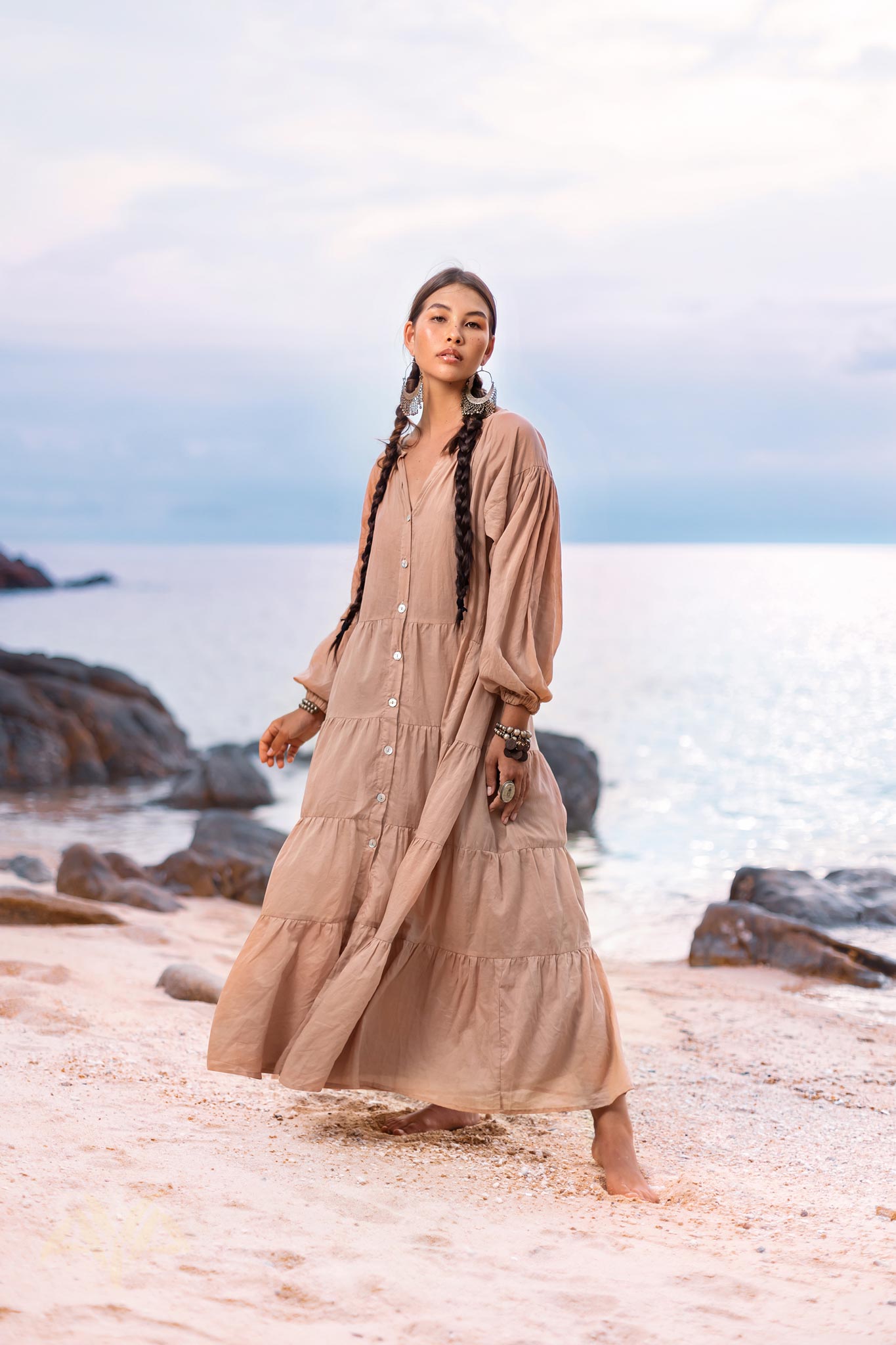 Boho Dress for Women • Dusty Pink Bohemian Prom Dress • Light Summer Dress - AYA SW IDR