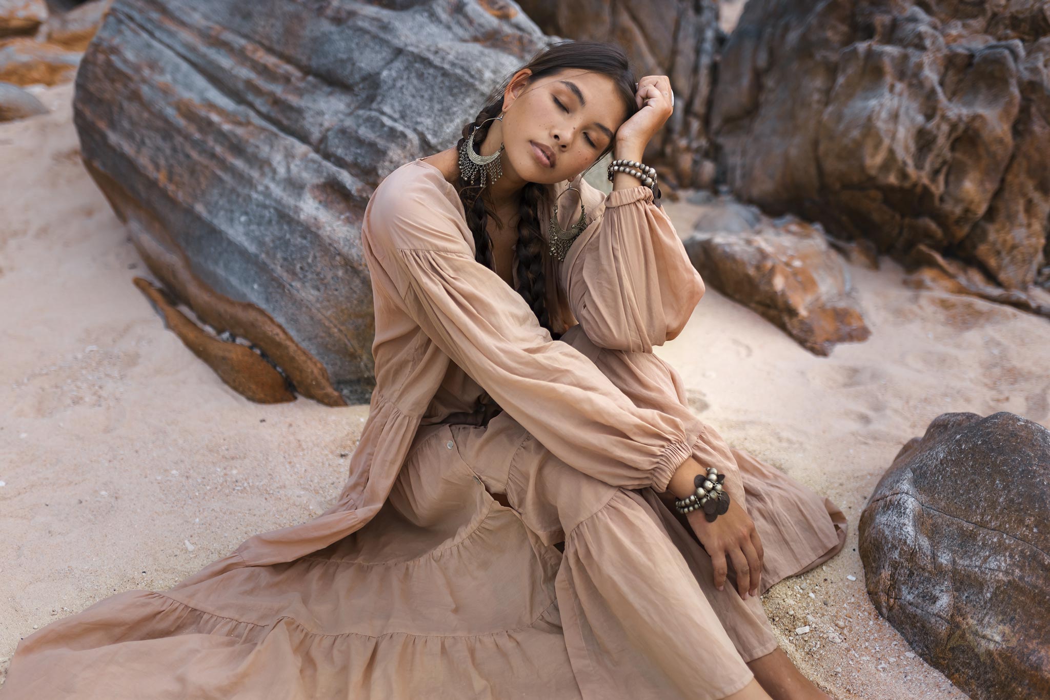 Boho Dress for Women • Dusty Pink Bohemian Prom Dress • Light Summer Dress - AYA SW IDR