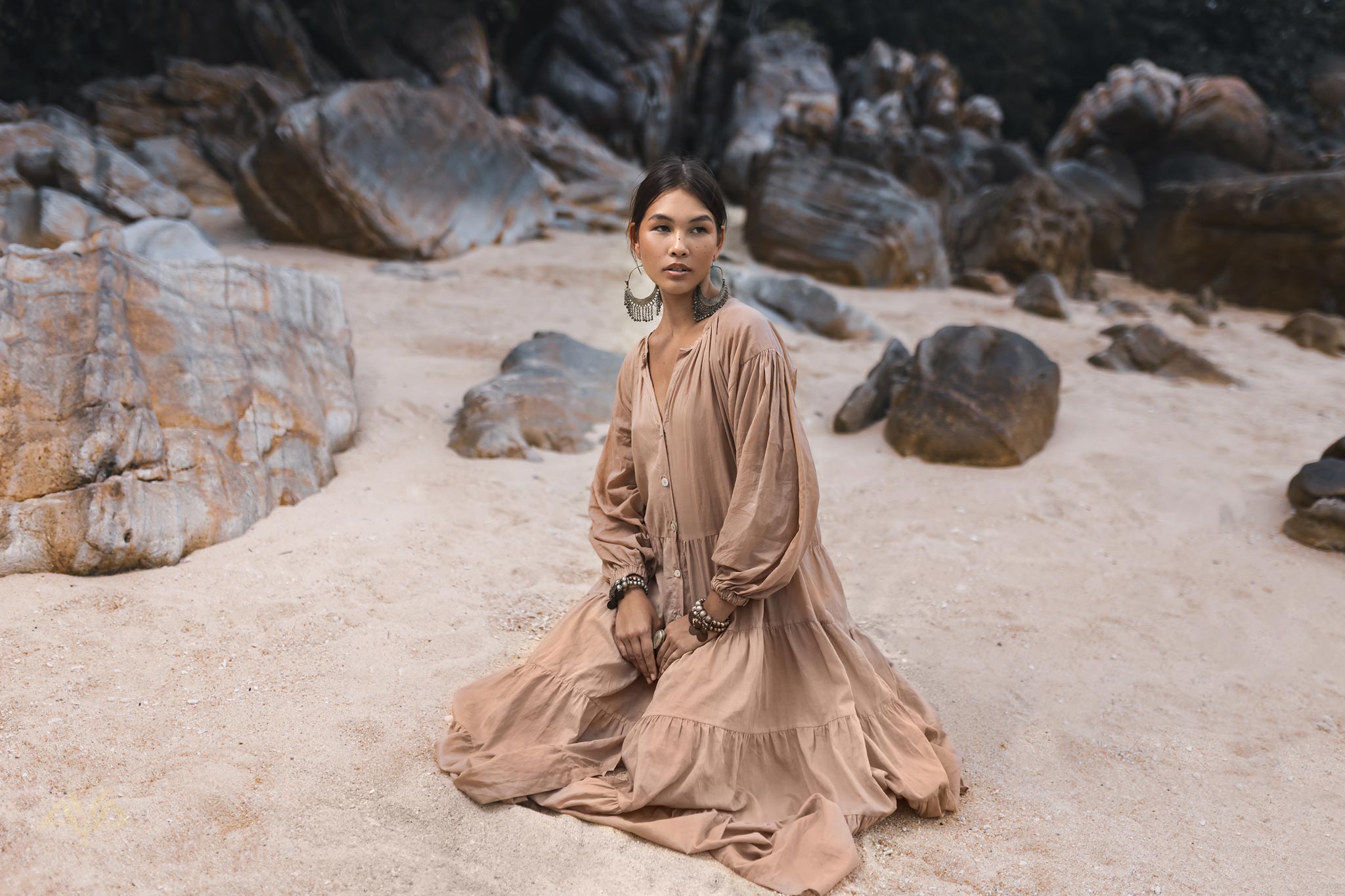 Boho Dress for Women • Dusty Pink Bohemian Prom Dress • Light Summer Dress - AYA SW IDR
