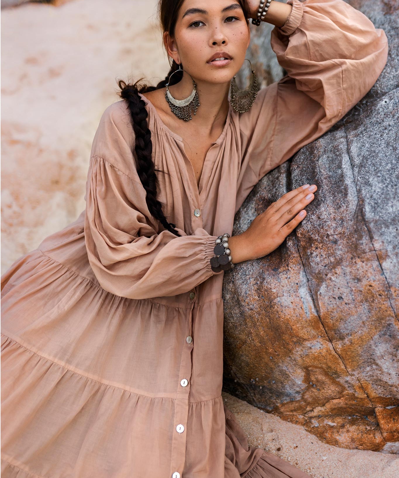 Boho Dress for Women • Dusty Pink Bohemian Prom Dress • Light Summer Dress - AYA SW IDR