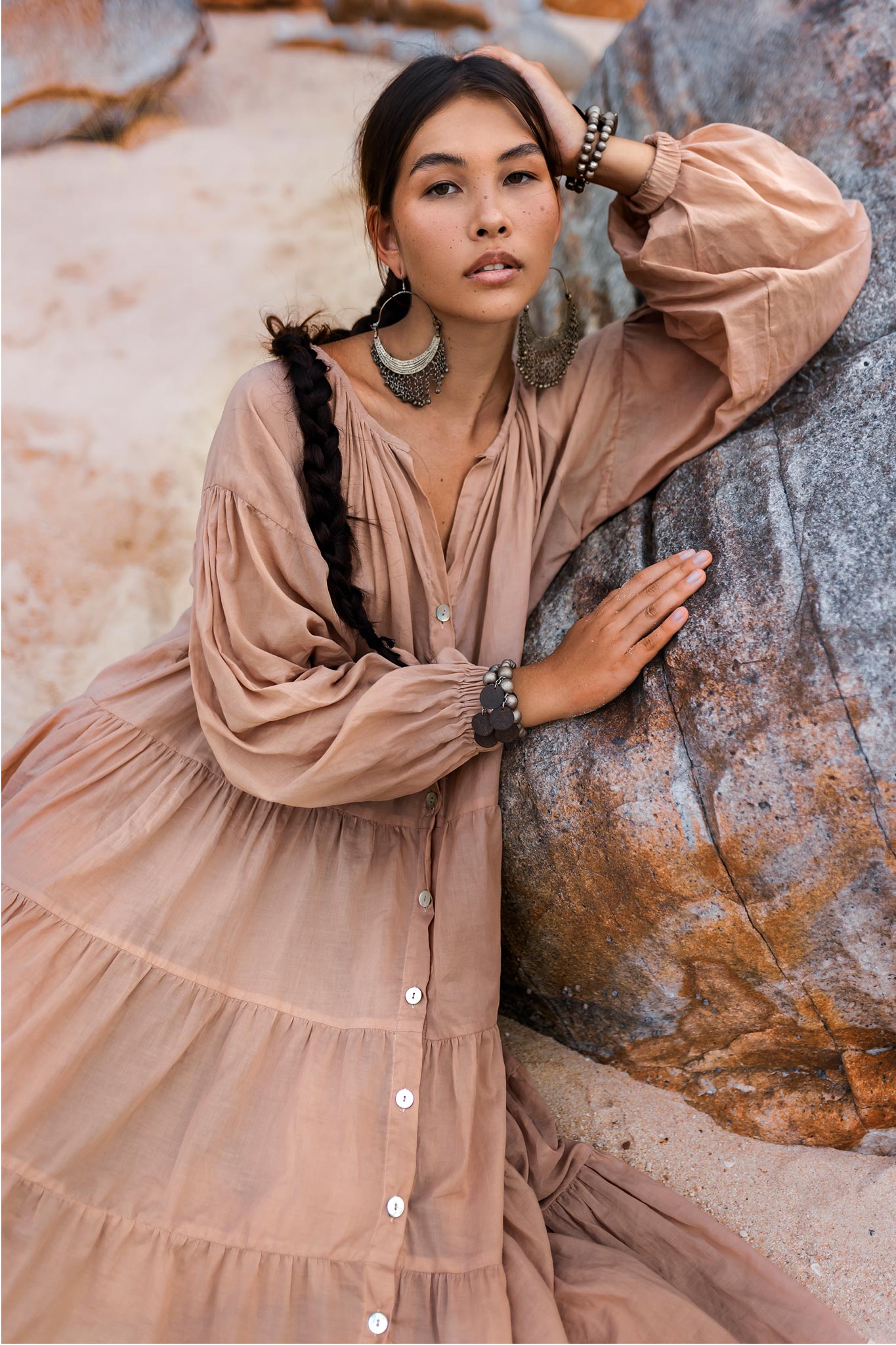 Boho Dress for Women • Dusty Pink Bohemian Prom Dress • Light Summer Dress - AYA SW IDR