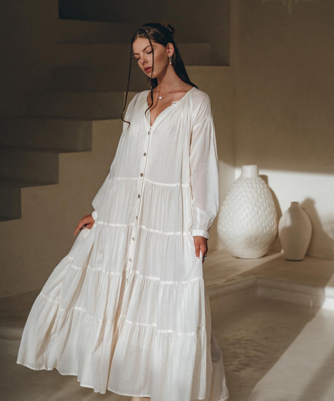 Boho Dress for Women • Off White Bohemian Prom Dress • Light Summer Dress - AYA SW IDR