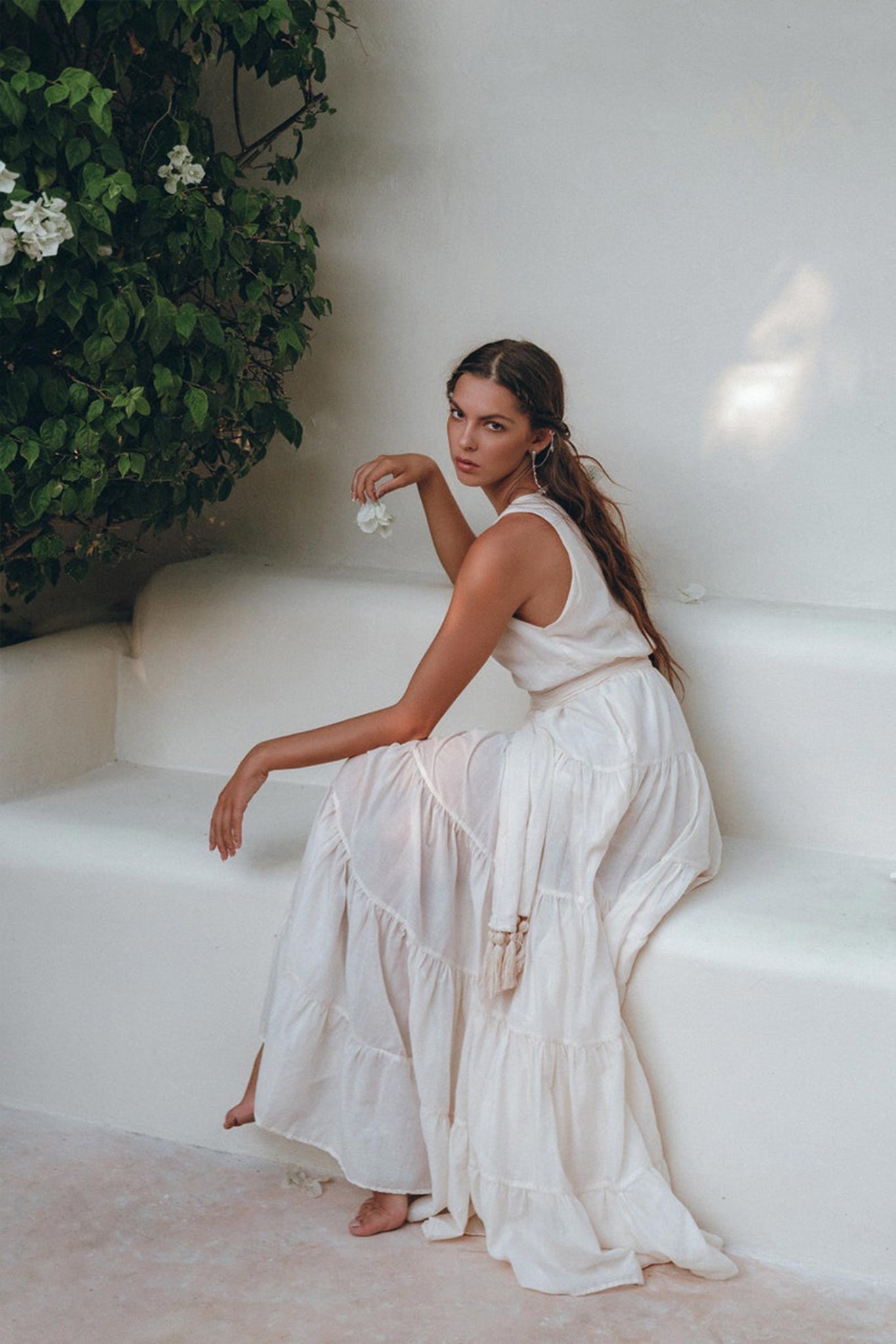 Boho Dress for Women • Off - White Maxi Adjustable Dress • Bohemian Dress - AYA SW IDR