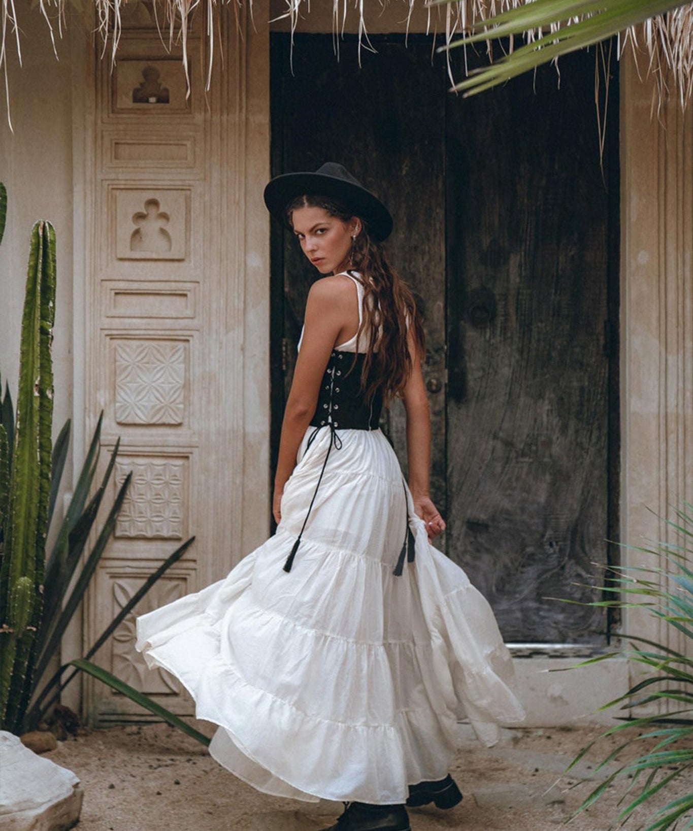 Boho Dress for Women • Off - White Maxi Adjustable Dress • Bohemian Dress - AYA SW IDR