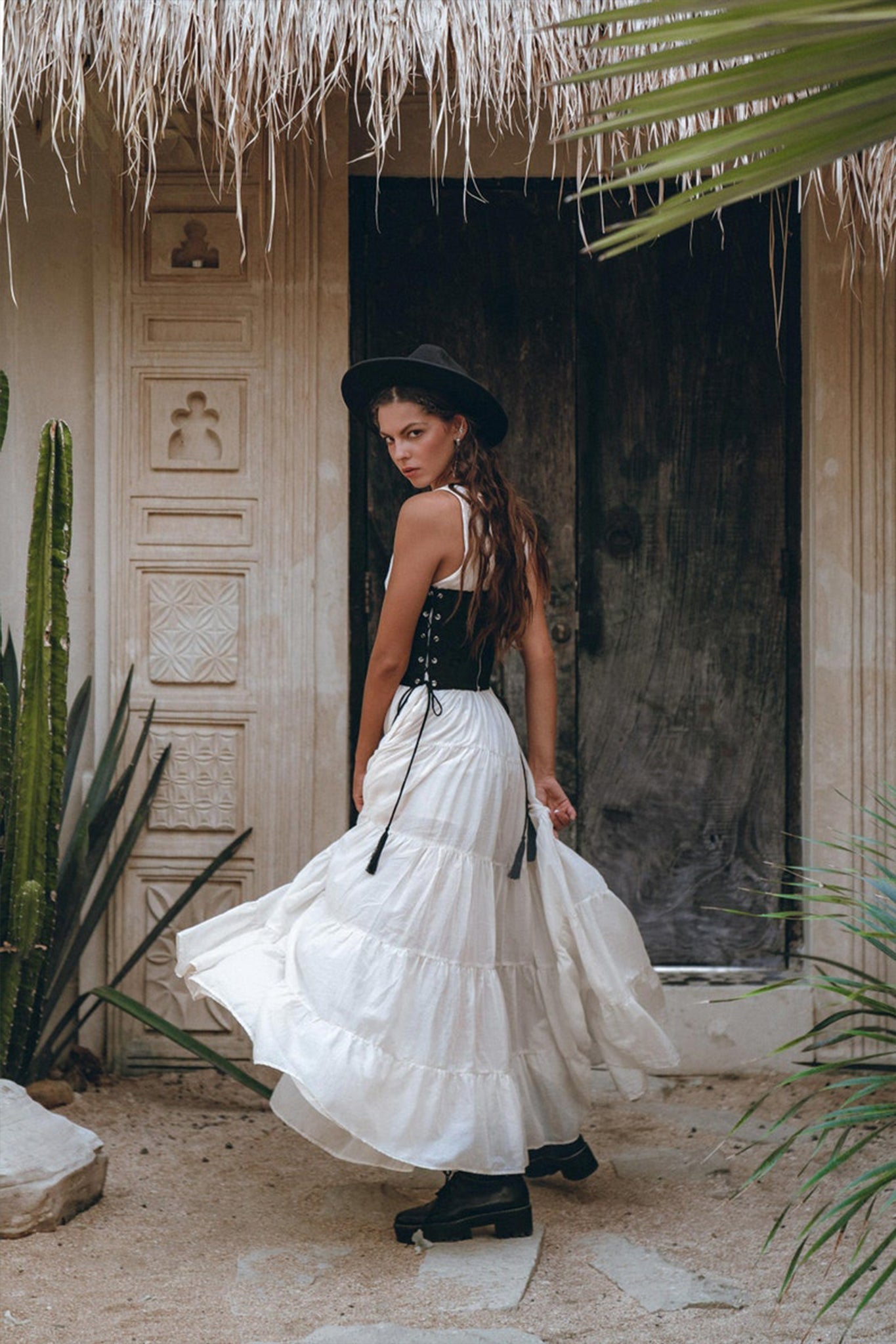 Boho Dress for Women • Off - White Maxi Adjustable Dress • Bohemian Dress - AYA SW IDR