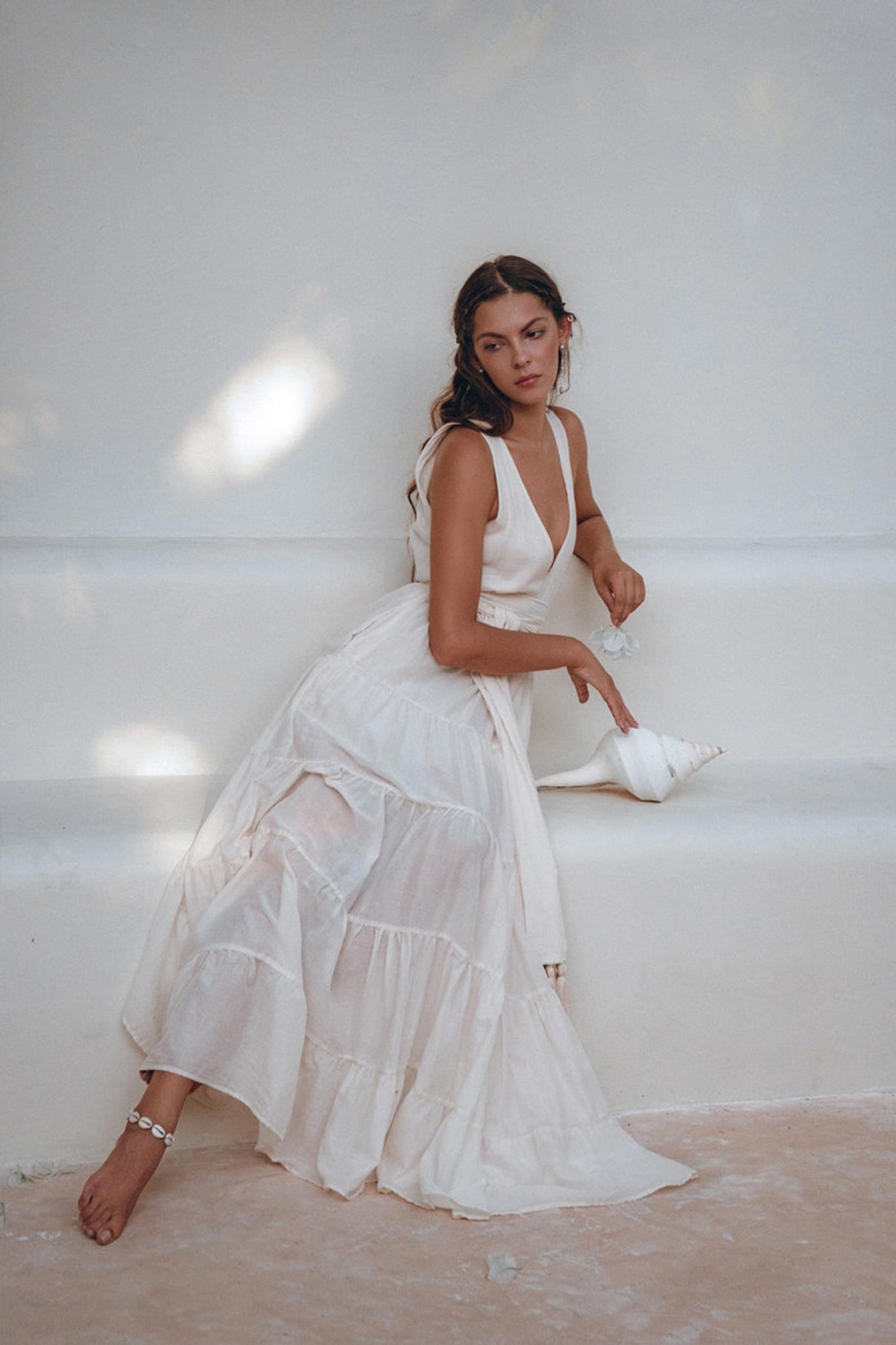 Boho Dress for Women • Off - White Maxi Adjustable Dress • Bohemian Dress - AYA SW IDR