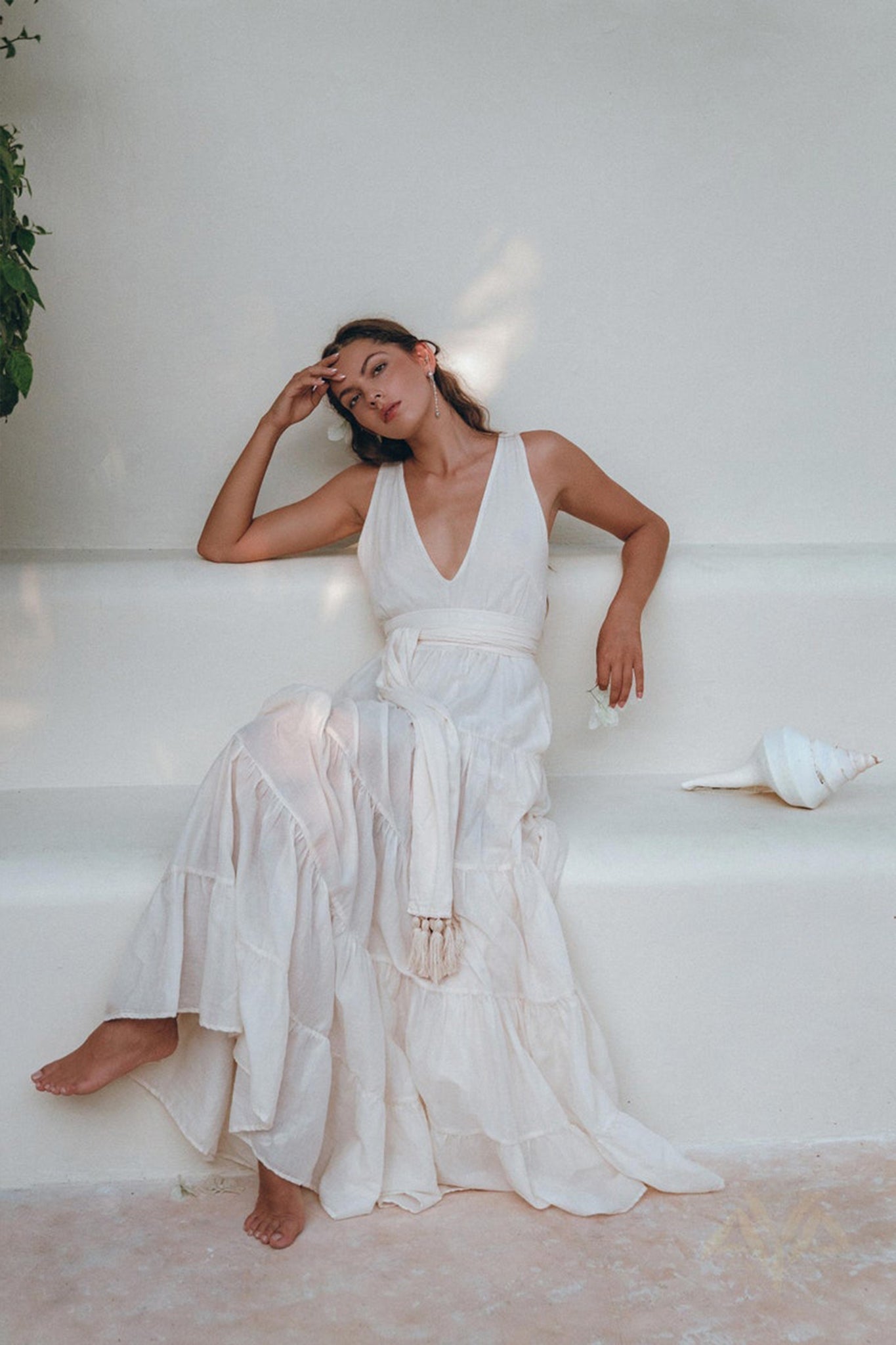 Boho Dress for Women • Off - White Maxi Adjustable Dress • Bohemian Dress - AYA SW IDR