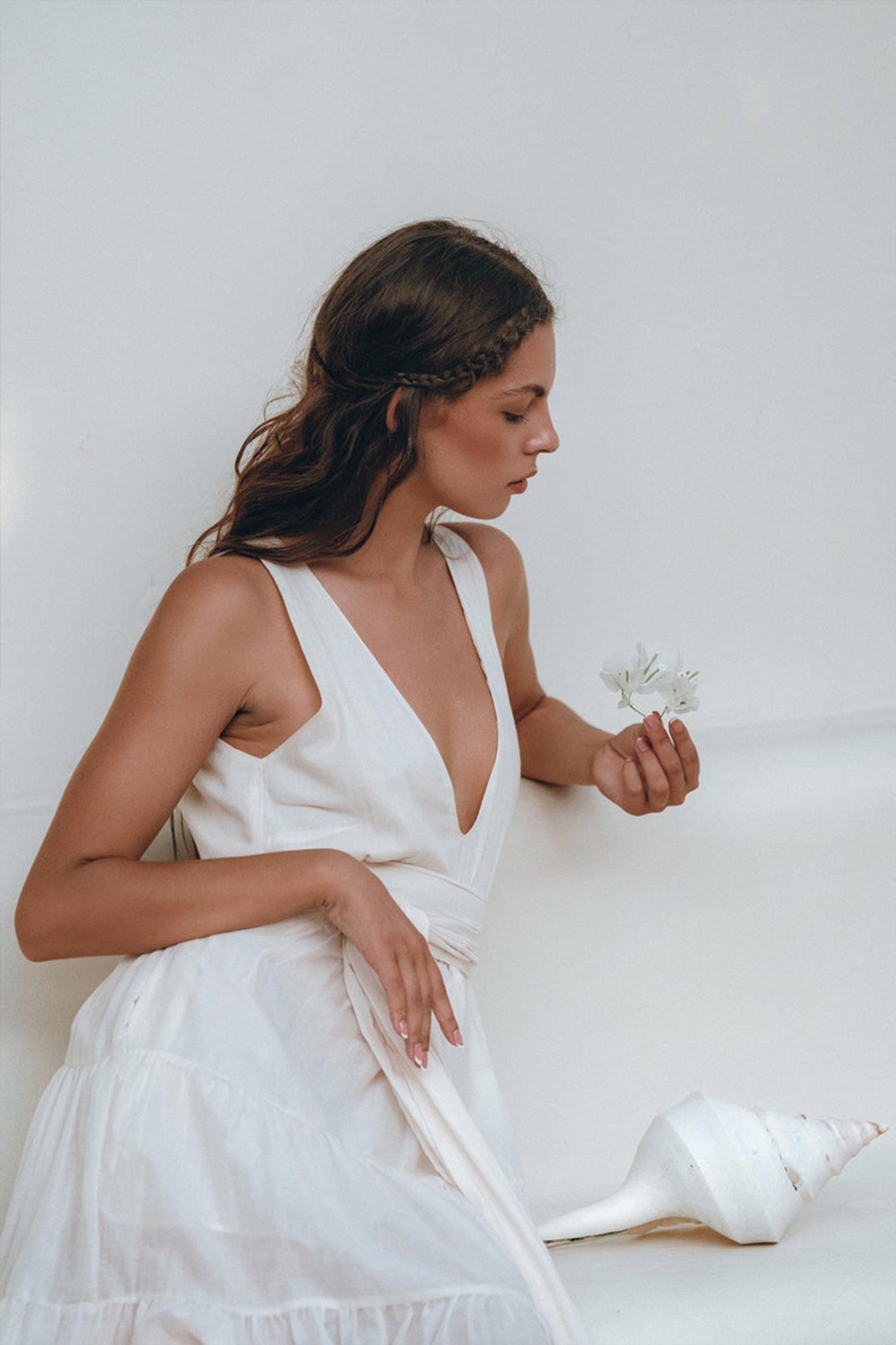 Boho Dress for Women • Off - White Maxi Adjustable Dress • Bohemian Dress - AYA SW IDR