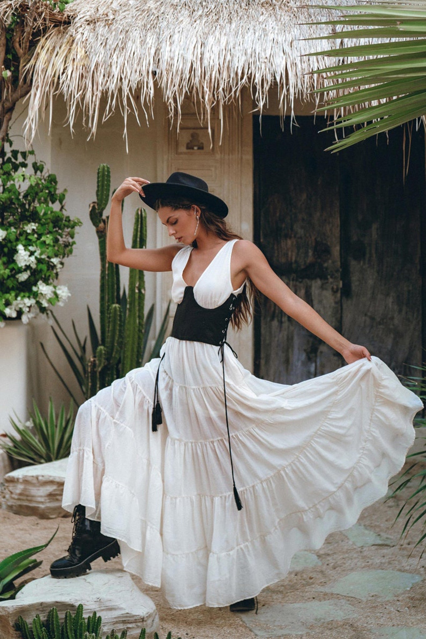 Boho Dress for Women • Off - White Maxi Adjustable Dress • Bohemian Dress - AYA SW IDR